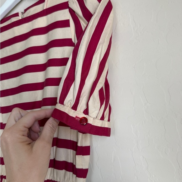 Vintage David Warren Midi Dress Fit N Flare A Line Red Striped Tomato Girl XS - Picture 5 of 14